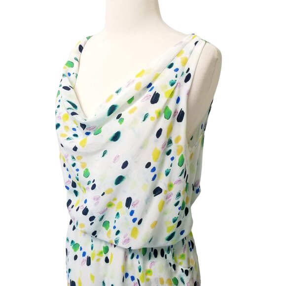 Axara Paris Dress 100% Silk Size 42 White Multicolor Cowl Neck Sleeveless Y2K - Picture 2 of 13
